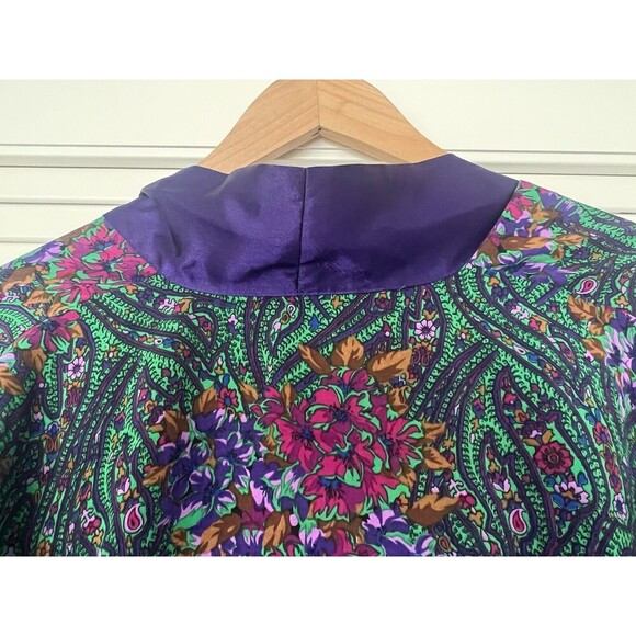 Victoria's Secret OS Vintage Gold Label Purple Green Floral Paisley Kimono Robe - Picture 4 of 5